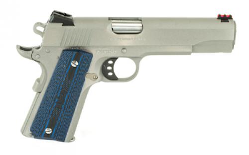 Colt's Manufacturing Competition SS, Semi-automatic, Metal Frame Pistol, Full Size, 9MM, 5" Barrel, Steel, Stainless Finish, G10 Checkered Blue Grips, Novak Red Fiber Optic Front Sight, Novak Adjustable Rear Sight, 9 Rounds, Series 70 Firing System O1072CCS