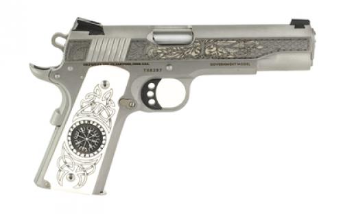 Colt's Manufacturing Delta Elite, Semi-automatic, 10MM, 5", Silver, 8 Rounds, 1 Mag, Engraved Slide, Upgraded White Engraved Grips, Novak White Dot Sights, Stainless Steel O2020XE-THR