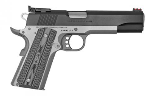 Colt's Manufacturing Gold Cup Lite, 1911, Semi-automatic, Metal Frame Pistol, Full Size, 38 Super, 5" Barrel, Steel, Two-tone Finish, G10 Grips, Fiber Optic Front and Adjustable Rear Sights, 9 Rounds, 1 Magazine, Upswept Beavertail Grip Safety O5073GCL-TT