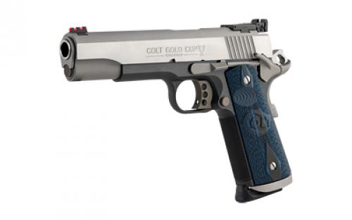 Colt's Manufacturing Gold Cup Trophy, Series 70, 1911, Semi-automatic, Full Size, 45 ACP, 5" Barrel, Stainless Steel Slide, Blued Finish Frame, G10 Grips, Fiber Optic Front & Adjustable Rear Sights, Extended Magwell, Right Hand, 8 Rounds, 1 Magazine O5970XE-TT