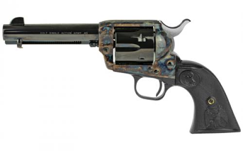 Colt's Manufacturing Single Action Army, Revolver, 45LC, 4.75 Barrel, Steel, Color Case Hardened Finish, Blued Barrel & Cylinder, Black Composite Eagle Grips, Fixed Sights, 6 Rounds P1840