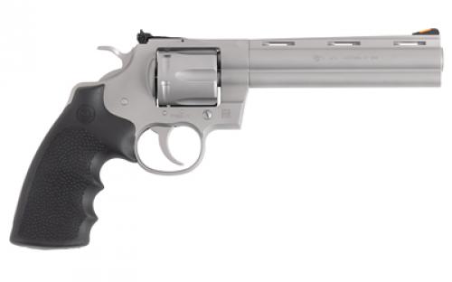 Colt's Manufacturing Python, Double Action, Steel Frame Revolver, 357 Magnum/38 Special, 6" Barrel, Stainless Steel, Bead Blast Finish, Black Hogue Rubber Grips, Blade Front/Adjustable Rear Sights, 6 Rounds PYTHON-SM6RTS