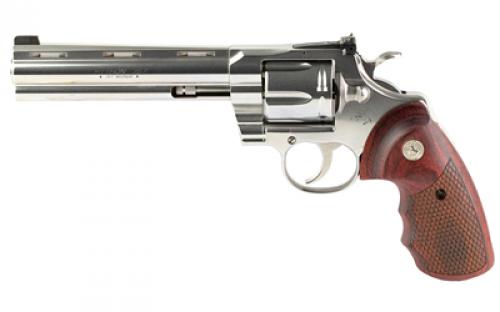 Colt's Manufacturing Python, Revolver, Double Action, 357 Magnum, 6, Silver, Wood, 6 Rounds, 1:14, Colt Python 6 Stainless Steel, Stainless Steel, Upgraded Snake ScaleWalnut Grips, Brass Bead Front Sight, BLEM (Light Colored Stocks) PYTHON-SP6WBB-TLS