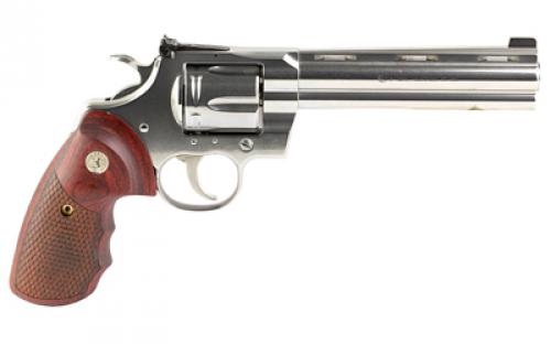 Colt's Manufacturing Python, Revolver, Double Action, 357 Magnum, 6", Silver, Wood, 6 Rounds, 1:14, Colt Python 6" Stainless Steel, Stainless Steel, Upgraded Snake ScaleWalnut Grips, Brass Bead Front Sight, BLEM (Light Colored Stocks) PYTHON-SP6WBB-TLS