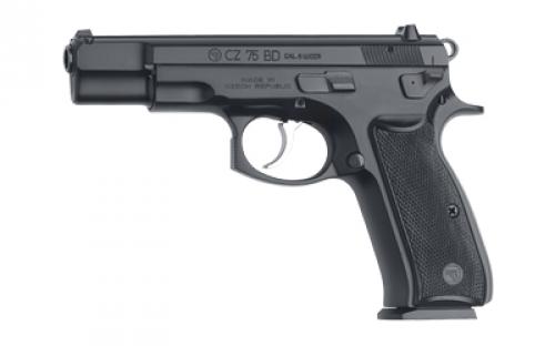 CZ 75BD, Double Action/Single Action, Semi-automatic, Metal Frame Pistol, Full Size, 9MM, 4.6 Cold Hammer Forged Barrel, Decocker, Matte Finish, Black, Plastic Grips, Fixed Sights, 10 Rounds, 2 Magazines, BLEM (Damaged Case) 01130