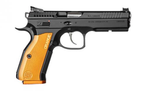 CZ Shadow 2, Double Action/Single Action, Semi-automatic, Metal Frame Pistol, Full Size, 9MM, 4.89" Barrel, Steel, Black, Orange Aluminum Checkered Grips, Adjustable Rear Sight & Fiber Optic Front Sight, Ambidextrous Safety, 17 Rounds, 2 Magazines 91249