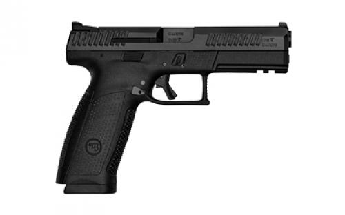 CZ P-10 F, Striker Fired, Semi-automatic, Polymer Frame Pistol, Full Size, 9MM, 4.5" Barrel, Nitride Slide Finish, Black, 3 Interchangeable Backstraps, Fixed Sights, Optics Ready, Integrated Trigger Safety, 19 Rounds, 2 Magazine, Reversible Magazine Catch 91550
