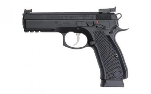 CZ Custom CZ SP01 Accu Shadow, Double Action/Single Action, Semi-automatic, Metal Frame Pistol, Full Size, 9MM, 4.6 Barrel, Steel, Polycoat Finish, Black, Aluminum Grips, Fiber Optic Front/Adjustable Rear Sight, Manual Safety, 19 Rounds, 2 Magazines 91033