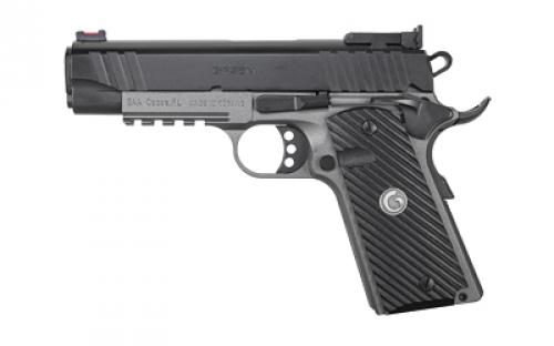 Girsan MC1911C, Semi-automatic, Metal Frame Pistol, Commander Size, 10MM, 4.4 Barrel, Black Frame, Silver Slide, Composite Like G10 Grips, Accessory Rail, Super Sight Fully Adjustable Rear With Fiber Optic Front Sight, 9 Rounds, 1 Magazine 390608