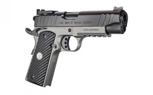 Girsan MC1911C, Semi-automatic, Metal Frame Pistol, Commander Size, 10MM, 4.4" Barrel, Black Frame, Silver Slide, Composite Like G10 Grips, Accessory Rail, Super Sight Fully Adjustable Rear With Fiber Optic Front Sight, 9 Rounds, 1 Magazine 390608