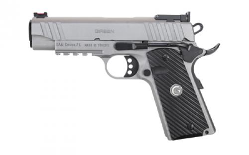 Girsan MC1911C, Semi-automatic, Metal Frame Pistol, Commander Size, 10MM, 4.4 Barrel, Silver, Composite Like G10 Grips, Accessory Rail, Super Sight Fully Adjustable Rear With Fiber Optic Front Sight, 9 Rounds, 1 Magazine 390615