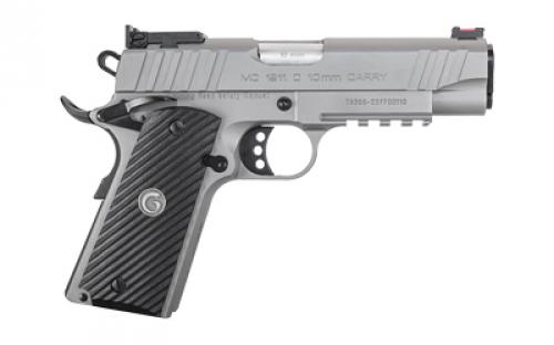 Girsan MC1911C, Semi-automatic, Metal Frame Pistol, Commander Size, 10MM, 4.4" Barrel, Silver, Composite Like G10 Grips, Accessory Rail, Super Sight Fully Adjustable Rear With Fiber Optic Front Sight, 9 Rounds, 1 Magazine 390615
