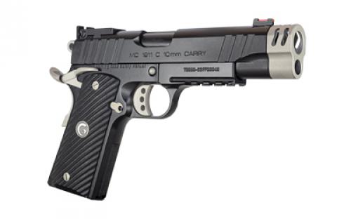 Girsan MC1911C, Semi-automatic, Metal Frame Pistol, Commander Size, 10MM, 4.4" Barrel with Compensator, Black, Composite Like G10 Grips, Accessory Rail, Super Sight Fully Adjustable Rear With Fiber Optic Front Sight, 9 Rounds, 1 Magazine 390616