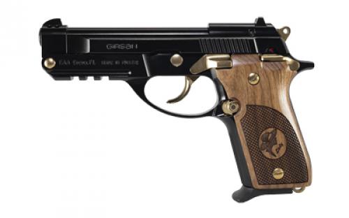 Girsan MC14T Lady Tip-Up, Semi-automatic, Double Action/Single Action, 380 ACP, 4.5" Ported Tip Up Barrel, Blued Finish, Black, Gold Controls, Ambidextrous Safety, Wood Checkered Grips, 13 Rounds, 1 Magazine 390880