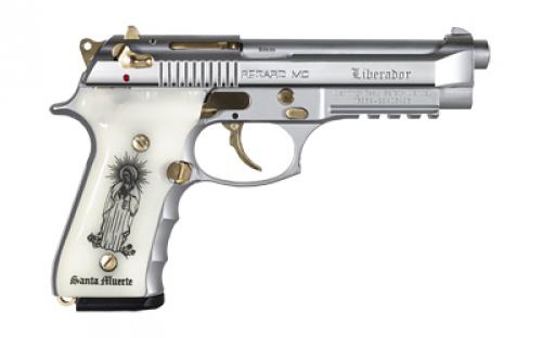 Girsan REGARD Liberador, Single Action/Double Action, Semi-Automatic Pistol, Full Size, 9MM, 4.9" Barrel, Alloy Frame, Polished Steel Finish, White Engraved Ivory Grips, Gold Accents, Ambidextrous Safety, Decocker, Picatinny Rail, Fixed Sights, 18 Rounds, 1 Magazine 391089