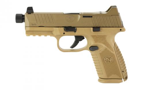 FN America FN509M Tactical, Striker Fire, Semi-automatic, Polymer Frame Pistol, Mid-Size, 9MM, 4.5 Threaded Barrel, PVD Finish, Flat Dark Earth, Interchangeable Grips, Suppressor Height Night Sights, Non-Manual Safety, 2 Magazines, 10 Rounds, Optics Ready 66-100746