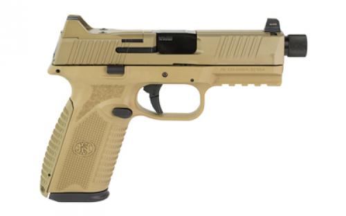 FN America FN 510 Tactical, Semi-automatic, Striker Fired, Full Size, 10mm, 4.71" Barrel, Polymer Frame, Flat Dark Earth, 1-22Rd Magazines and 1-15Rd Magazine, Non-Manual Safety, Suppressor Height Night Sights, Low Profile Optics Mounting System, Barrel Threaded .578x28, Sight Protecting Slide Cap, Loaded Chamber Indicator, Interchangeable Backstraps, 1913 Accessory Rail, Ambi Sli