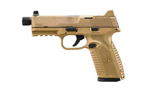 FN America FN 510 Tactical, Semi-automatic, Striker Fired, Full Size, 10mm, 4.71 Barrel, Polymer Frame, Flat Dark Earth, 2 10rd Magazines, Non-Manual Safety, Suppressor Height Night Sights, Low Profile Optics Mounting System, Barrel Threaded .578x28, Sight Protecting Slide Cap, Loaded Chamber Indicator, Interchangeable Backstraps, 1913 Accessory Rail, Ambi Slide Stop Lever, Ambi 