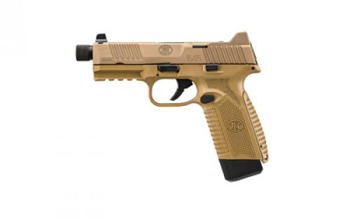 FN America FN 545 Tactical, Semi-automatic, Striker Fired, Full Size, 45 ACP, 4.71 Barrel, Polymer Frame, Flat Dark Earth, 2 Magazines, 10Rds, Non-Manual Safety, Suppressor Height Night Sights, Low Profile Optics Mounting System, Barrel Threaded .578x28, Sight Protecting Slide Cap, Loaded Chamber Indicator, Interchangeable Backstraps, 1913 Accessory Rail, Ambi Slide Stop Lever, A
