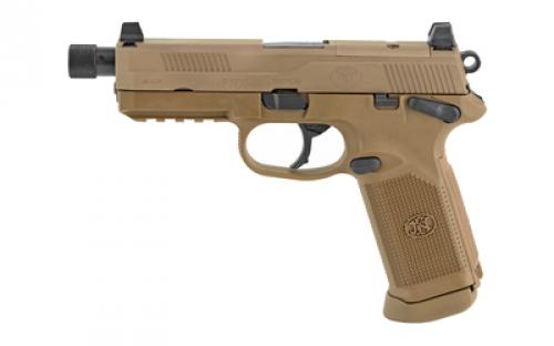 FN America FNX-45 Tactical, DA/SA, Semi-automatic, Full Size Pistol, 45 ACP, 5.3 Threaded Barrel, Polymer Frame, Flat Dark Earth Finish, Suppressor Height Night Sights, 15Rd, 2 Magazines, Fired Case, Manual Safety, Optics Ready 66968