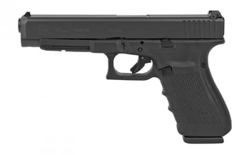 Glock 41 Gen4 Competition, Striker Fired, Semi-automatic, Polymer Frame Pistol, Full Size, 45 ACP, 5.31 Barrel, Matte Finish, Black, Adjustable Sights, 10 Rounds, 3 Magazines PG4130101