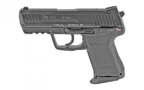 HK 45 Compact, V1, Double Action/Single Action, Semi-automatic, Polymer Frame Pistol, Compact, 45 ACP, 3.94 Barrel, Matte Finish, Black, 3 Dot Sights, Safety/Decocker, 8 Rounds, 2 Magazines, Right Hand 81000018