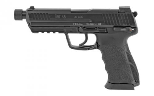 HK 45 Tactical, V1, Double Action/Single Action, Semi-automatic, Polymer Frame Pistol, Full Size, 45 ACP, 5.2 Barrel, Threaded Barrel, Matte Finish, Black, Suppressor Sights With Tritium Front Sight, Safety/Decocker, 10 Rounds, 2 Magazines, Right Hand 81000030