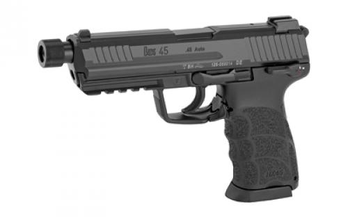 HK 45 Tactical, V1, Double Action/Single Action, Semi-automatic, Polymer Frame Pistol, Full Size, 45 ACP, 5.2" Barrel, Threaded Barrel, Matte Finish, Black, Suppressor Sights With Tritium Front Sight, Safety/Decocker, 10 Rounds, 2 Magazines, Right Hand 81000030