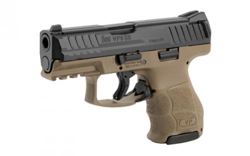 HK VP9SK, Striker Fired, 9MM, 3.39" Barrel, Polymer Frame, Flat Dark Earth/Black, 3 Dot Sights, 10 Rounds, 2 Magazines 81000095