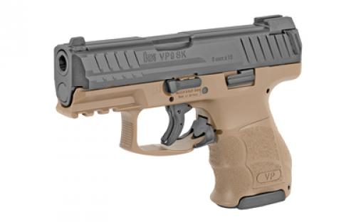 HK VP9SK, Striker Fired, 9MM, 3.39" Barrel, Polymer Frame, Flat Dark Earth Finish, Night Sights, 10Rd, 3 Magazines 81000096