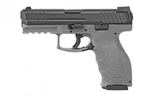 HK VP9, Striker Fired, Semi-automatic, Polymer Frame Pistol, Full Size, 9MM, 4 Barrel, Black Slide, Gray Frame, Night Sights, 17 Rounds, 3 Magazines 81000230