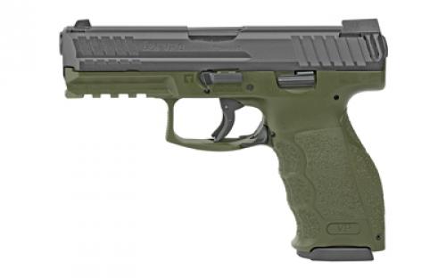 HK VP9, Striker Fired, Semi-automatic, Polymer Frame Pistol, Full Size, 9MM, 4 Barrel, Black Slide, Green Frame, Night Sights, 10 Rounds, 3 Magazines 81000236