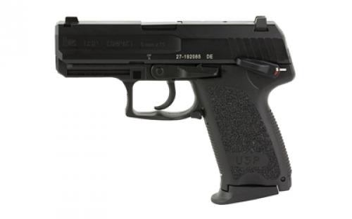 HK USP9, Double Action/Single Action, Semi-automatic, Polymer Frame Pistol, Compact, 9MM, 3.58 Barrel, Black, Night Sights, Manual Thumb Safety, Decocker, 10 Rounds, 3 Magazines 81000332