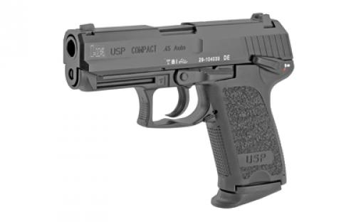 HK USP, V1, DA/SA, Compact, 45ACP, 3.78" Barrel, Polymer Frame, Black Finish, 3 Dot Sights, Safety, Decocker, 8Rd, 2 Magazines 81000343
