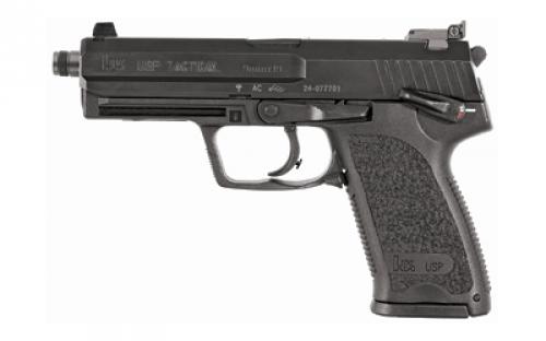 HK USP Tactical, Semi-automatic, DA/SA, 9MM, 4.86 Threaded Barrel, Polymer Frame, Black, Safety/Decocker, Adjustable Sights, 15Rd, 2 Magazines 81000347
