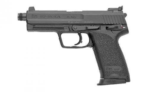 HK USP Tactical, V1, DA/SA, Full Size, 45ACP, 5.09 Threaded Barrel, Polymer Frame, Black Finish, 3 Dot Sights, Safety/Decocker, 12 Rounds, 2 Magazines 81000350