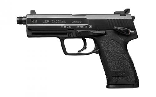 HK USP45, Tactical, V1, Double Action/Single Action, Semi-automatic, Polymer Frame Pistol, Full Size, 45 ACP, 5.09 Threaded Barrel, Black, High Profile Target Sights, Manual Thumb Safety, Decocker, 12 Rounds, 3 Magazines 81000351