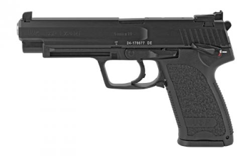 HK USP9, Expert, V1, Double Action/Single Action, Semi-automatic, Polymer Frame Pistol, Full Size, 9MM, 5.2 Barrel, Black, Adjustable Sights, Manual Safety, , Decocker, 15 Rounds, 2 Magazines 81000361
