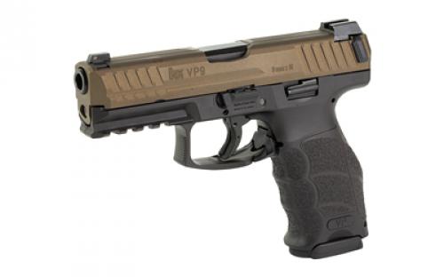 HK VP9, Semi-automatic, 9MM, 4.09" Barrel, Polymer Frame, Midnight Bronze, 3 Dot Sights, 17Rd, 2 Magazines 81000798
