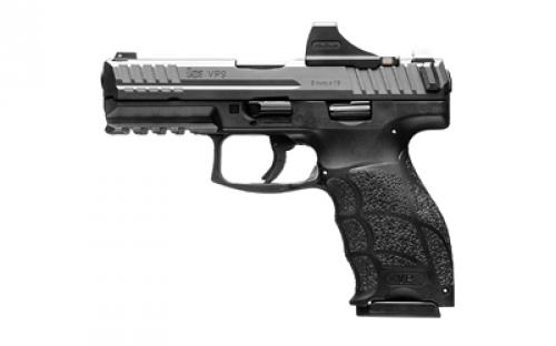 HK VP9, Striker Fired, Semi-automatic, Polymer Frame Pistol, 9MM, 4.09 Barrel, Matte Finish, Black, 3 Dot Sights, Optic Ready, 17 Rounds, 2 Magazines, Includes Holosun SCS Optic 81000802