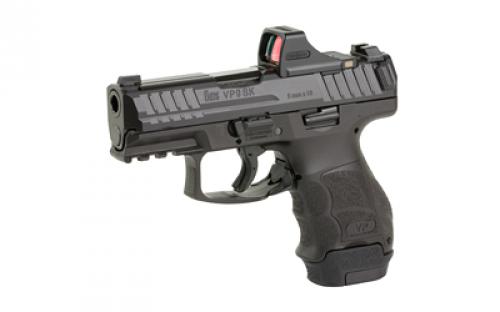 HK VP9SK, Striker Fired, Semi-automatic, Polymer Frame Pistol, Sub-Compact, 9MM, 3.39" Barrel, Matte Finish, Black, 3 Dot Sights, Optic Ready, Paddle Magazine Release, 15 Rounds, 2 Magazines, (1)-15 Rounds and (1)-12 Rounds, Includes Holosun SCS Optic 81000804