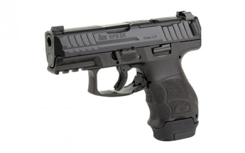 HK VP9SK, Striker Fired, Semi-automatic, Polymer Frame Pistol, Sub-Compact, 9MM, 3.39" Barrel, Matte Finish, Black, Night Sights, (1) 15 Round & (2) 12 Round Magazines, Optics Ready Slide, 2 Magazines, BLEM (Damaged Case) 81000811