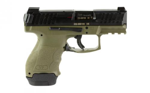 HK VP9SK, Striker Fired, Semi-automatic, Polymer Frame Pistol, Sub-Compact, 9MM, 3.39" Barrel, Matte Finish, Green, 3 Dot Sights, 15 Rounds, 2 Magazines, (1)-15 Rounds and (1)-12 Rounds 81000814