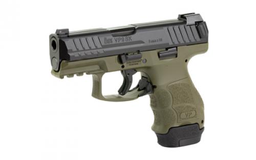 HK VP9SK, Striker Fired, Semi-automatic, Polymer Frame Pistol, Sub-Compact, 9MM, 3.39" Barrel, Matte Finish, Green, 3 Dot Sights, 15 Rounds, 2 Magazines, (1)-15 Rounds and (1)-12 Rounds 81000814