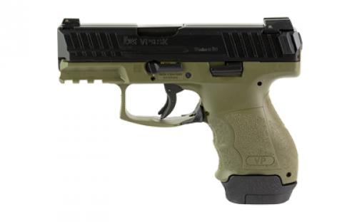 HK VP9SK, Striker Fired, Semi-automatic, Polymer Frame Pistol, Sub-Compact, 9MM, 3.39 Barrel, Matte Finish, Green, Night Sights, 15 Rounds, 2 Magazines, (1)-15 Rounds and (1)-12 Rounds 81000815