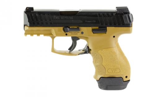 HK VP9SK, Striker Fired, Semi-automatic, Polymer Frame Pistol, Sub-Compact, 9MM, 3.39 Barrel, Matte Finish, Flat Dark Earth and Black, 3 Dot Sights, 15 Rounds, 2 Magazines, (1)-15 Rounds and (1)-12 Rounds 81000816