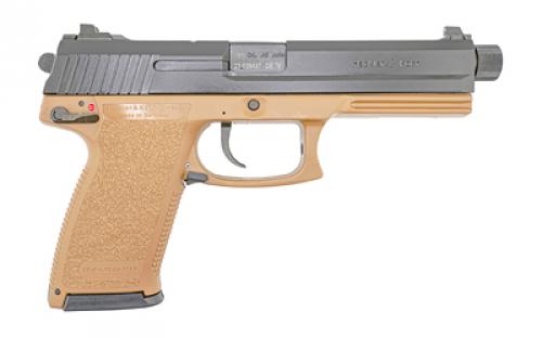 HK Mark 23, Double Action/Single Action, Semi-automatic, Flat Dark Earth Polymer Frame Pistol, Full Size, 45 ACP, 5.87" Barrel, Threaded Barrel, Matte Finish, Black, 3 Dot Sights, Decocker and Ambidextrous Safety, 12 Rounds, 2 Magazines, Ambidextrous 81000868