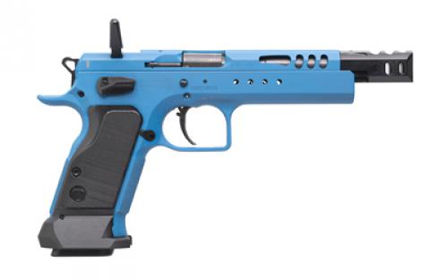 Tanfoglio Domina, Semi-automatic, Single Action Only, Steel Frame Pistol, 9MM, 5.2" Barrel, Matte Finish, Blue, Polymer Grips, Ambidextrous Safety, No Sights, 19 Rounds, Muzzle Brake TF-DOM-9