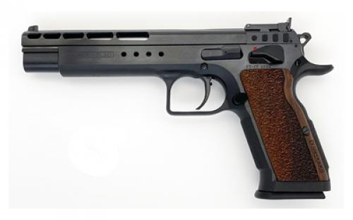 Tanfoglio Gold Match, Semi-automatic, Single Action Only, Steel Frame Pistol, 10MM, 6 Barrel, Matte Finish, Black, Wood Grips, Thumb Safety, Adjustable Sights, 14 Rounds, Frame Drilled for Optics Mount TF-GOLDM-10