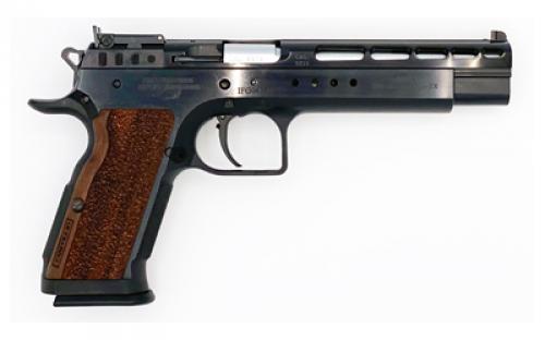 Tanfoglio Gold Match, Semi-automatic, Single Action Only, Steel Frame Pistol, 10MM, 6" Barrel, Matte Finish, Black, Wood Grips, Thumb Safety, Adjustable Sights, 14 Rounds, Frame Drilled for Optics Mount TF-GOLDM-10